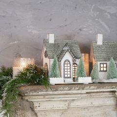 Lighted Shimmering Snow Covered Village House