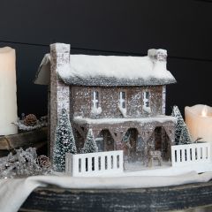 Lighted Snowy Cabin With Porch Village House