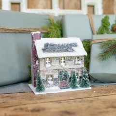 Lighted Snowy Christmas Cabin