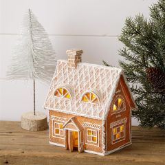 Lighted Snowy Gingerbread House with Chimney