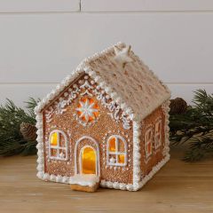 Lighted Snowy Gingerbread House with Star
