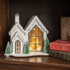 Lighted Snowy Holiday Village House