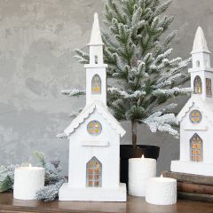 Lighted Snowy Wooden Church House
