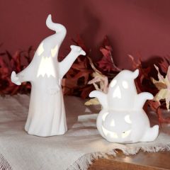 Lighted Stoneware Ghost Figurine One of Each