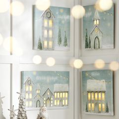 Lighted Winter Village Wall Art, Set of 3