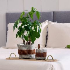 Lined Woven Jute Striped Storage Baskets Set of 2