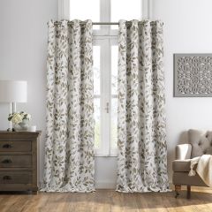 Linen Botanical Leaf Print Room Darkening Curtain Panel