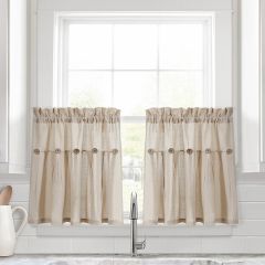 Linen Button Kitchen Window Tiers Set Dark Linen