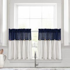 Linen Button Kitchen Window Tiers Set Navy