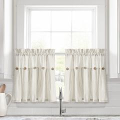 Linen Button Kitchen Window Tiers Set Off White