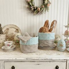 Linen Fabric Basket With Gingham Liner
