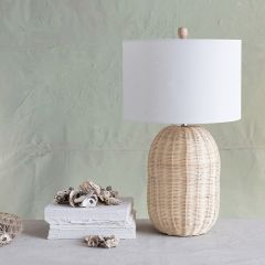 Linen Shaded Wicker Table Lamp
