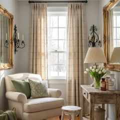 Linen Stripe Plaid Room Darkening Curtain Panel