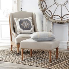 Linen Upholstered Lounge Chair With Ottoman