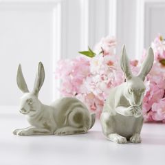 Long Ear Velvet Bunny Statue Set of 2