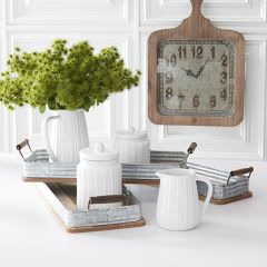 Long Wood and Tin Trays Set of 3