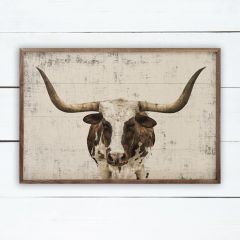 Longhorn Whitewash Framed Wall Art