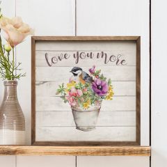 Love You More Bird Flower Whitewash Wall Art