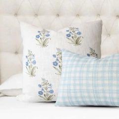 Soft Blue Floral Block Print Accent Pillow Cover