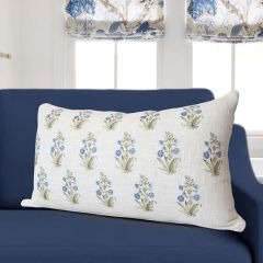 Soft Blue Floral Block Print Lumbar Pillow Cover