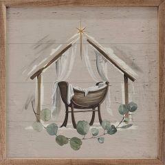 Manger With Greenery Whitewash Framed Wall Decor