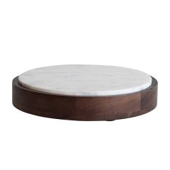Mango Wood and Marble Round Decorative Tray Set of 2