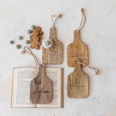 Mango Wood Cutting Board With Holiday Word Set of 4