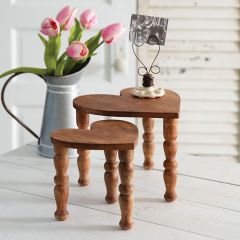 Mango Wood Heart Stool Risers Set of 2