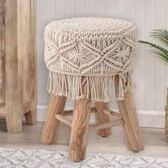 Mango Wood Stool With Macrame