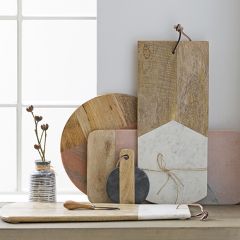 Marble and Wood Cheese Board With Knife