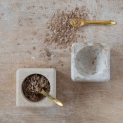 Marble PInch Pot With Brass Spoon Set of 2