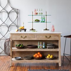 Marble Top Rectangle Kitchen Island With Shelves | SHIPS FREE