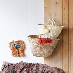 Market Tote Bag with Pom Poms