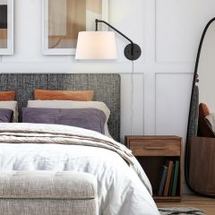 Matte Black Swing Arm Light with Modern White Shade