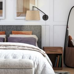 Matte Black Swing Arm Light with Natural Sisal Shade