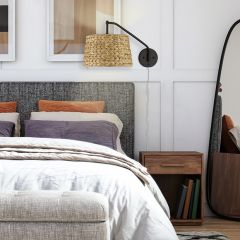 Matte Black Swing Arm Light With Woven Sweet Grass Shade