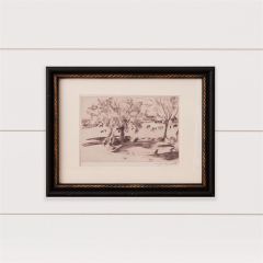 Matted Homestead Sketch In Wood Frame