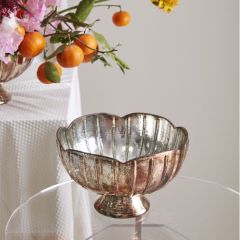 Mercury Glass Scalloped Compote 5 Inch