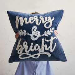 Merry And Bright Embroidered Velvet Accent Pillow