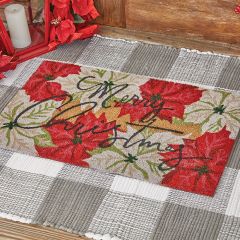 Merry Christmas Poinsettia Doormat