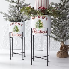Merry Christmas Pot on Stand Set of 2