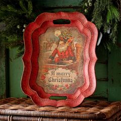 Aged Merry Christmas Santa Decorative Tray