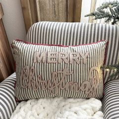 Merry Christmas Ticking Stripe Accent Pillow