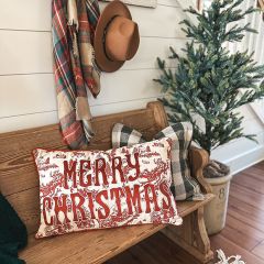 Merry Christmas Toile Accent Pillow