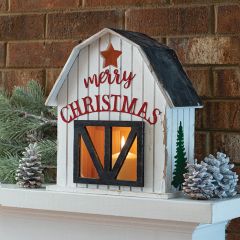Merry Christmas Wooden Barn Lantern