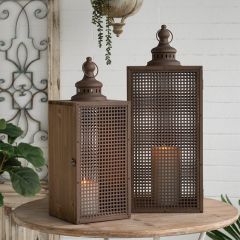 Mesh Panel Square Lantern Set of 2