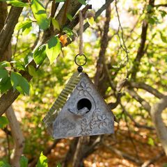 Metal A Frame Birdhouse With Flowers