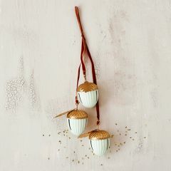 Metal Acorn Bell Trio On Velvet Ribbon Set of 2