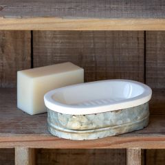 Metal and Stoneware Soap Dish