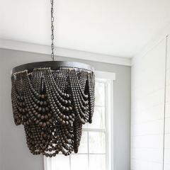 Metal and Wood 3 Light Beaded Chandelier